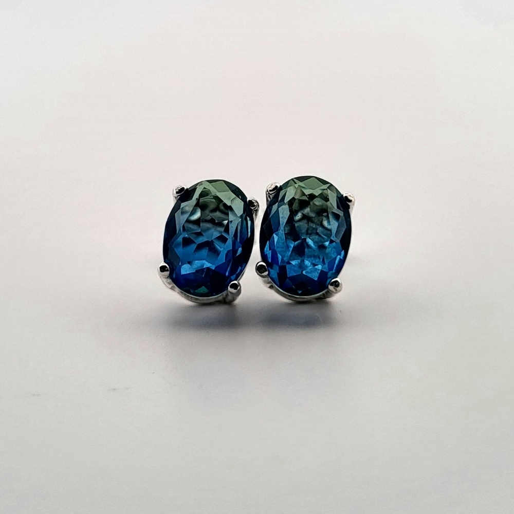 2ct Oval Blue & Green Tourmaline Sterling Silver Earrings 2OBGTSSEMB2